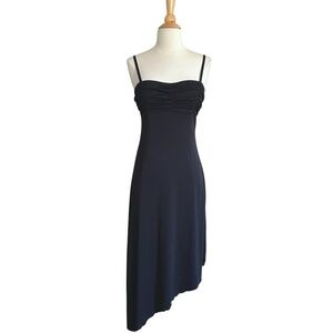 Vintage 90s Y2K La‎ Belle Black Ruched Bust Asymmetrical Hem Slip Dress Size S